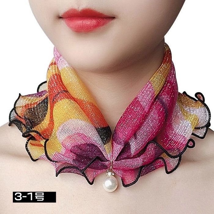 スカーフ レディース スヌード パール付き ヘアバンド ヘアターバン 首巻き 紫外線対策 揺れる フリル きれいめ 上品 |  | 03