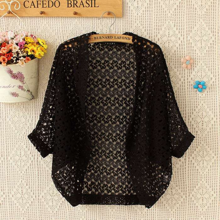 カーディガン ボレロ レディース トップス 春 夏 総レース 可愛い 透かし編み 花柄 ドルマンスリーブ 透明 透け |  | 01