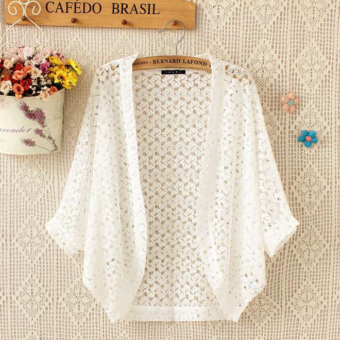 カーディガン ボレロ レディース トップス 春 夏 総レース 可愛い 透かし編み 花柄 ドルマンスリーブ 透明 透け |  | 02