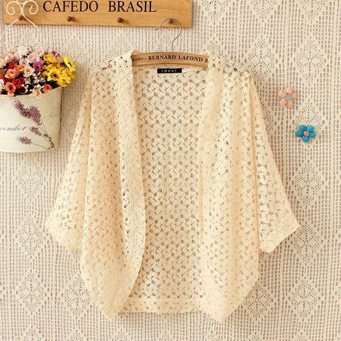 カーディガン ボレロ レディース トップス 春 夏 総レース 可愛い 透かし編み 花柄 ドルマンスリーブ 透明 透け |  | 03