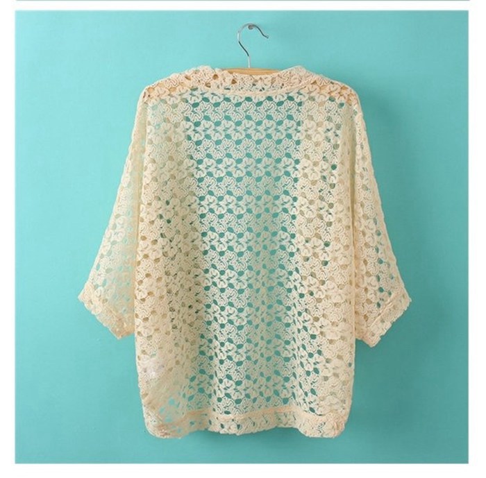 カーディガン ボレロ レディース トップス 春 夏 総レース 可愛い 透かし編み 花柄 ドルマンスリーブ 透明 透け |  | 05