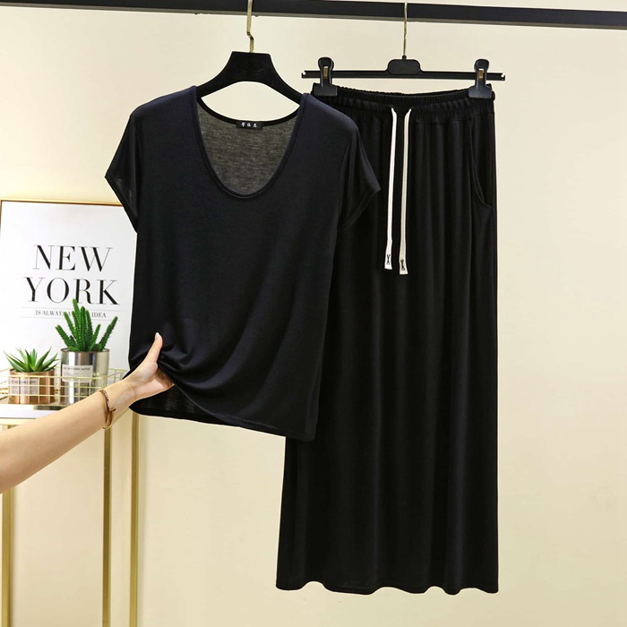 セットアップ レディース 夏 上下セット 半袖 Tシャツ ワイドパンツ モダール 涼しい 大きいサイズ 体型カバー Uネック 部屋着 |  | 06