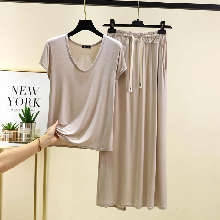 セットアップ レディース 夏 上下セット 半袖 Tシャツ ワイドパンツ モダール 涼しい 大きいサイズ 体型カバー Uネック 部屋着 |  | 01