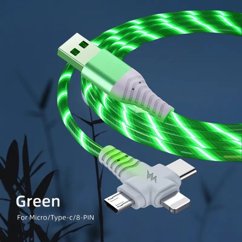 3-in-1 カラフル光る充電ケーブル Micro USB TYPE-C Lightning 1m TPE素材 急速充電 3A LEDライト オシャレ 3種類コネクター スマホ充電コード 車内 |  | 04