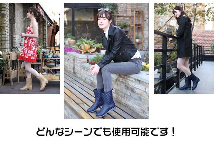 レインブーツ 長靴 レディース おしゃれ ミドル丈 ショート キルティング ラバー レインシューズ 雨靴 |  | 05