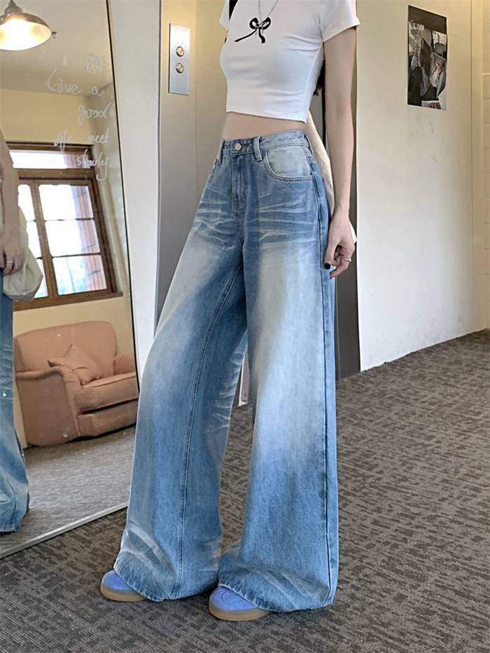 ワイドデニム レディース ワイドパンツ デニム ジーンズ ストレート バギーパンツ ウォッシュ加工 ヒゲ加工 落ち感 |  | 03