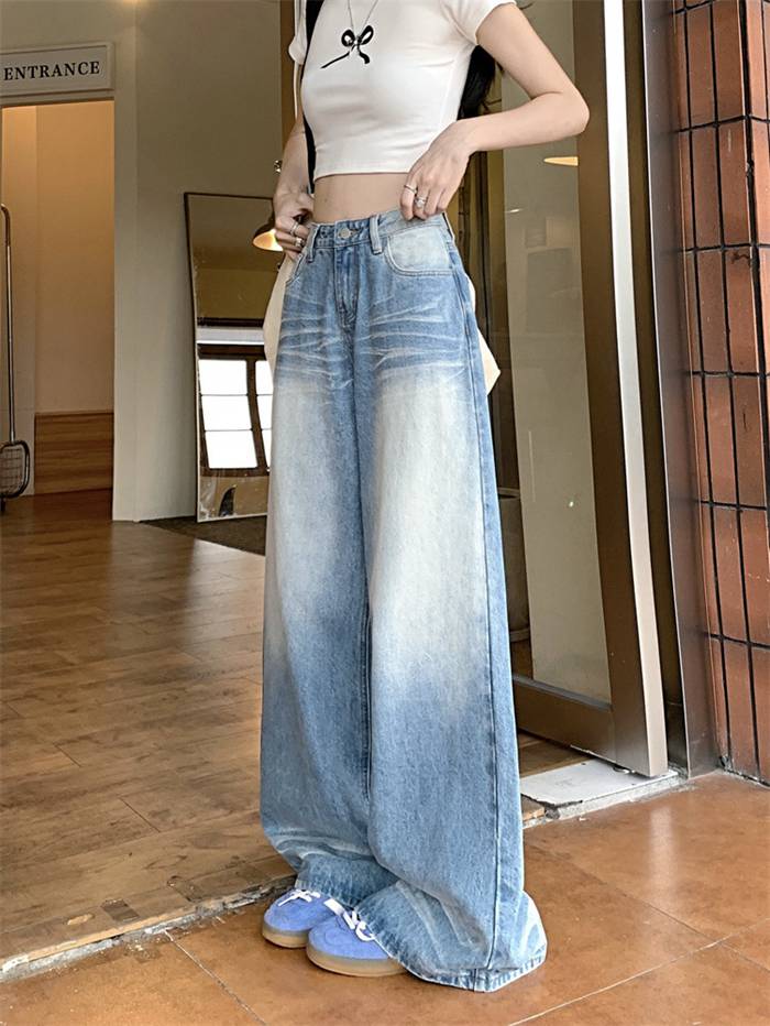 ワイドデニム レディース ワイドパンツ デニム ジーンズ ストレート バギーパンツ ウォッシュ加工 ヒゲ加工 落ち感 |  | 05