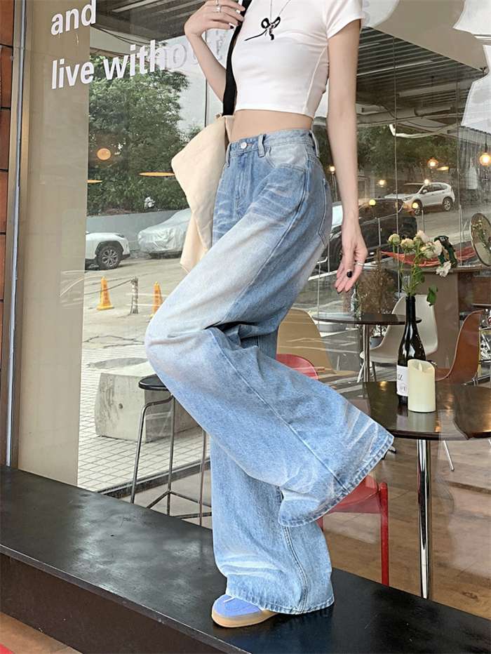 ワイドデニム レディース ワイドパンツ デニム ジーンズ ストレート バギーパンツ ウォッシュ加工 ヒゲ加工 落ち感 |  | 06