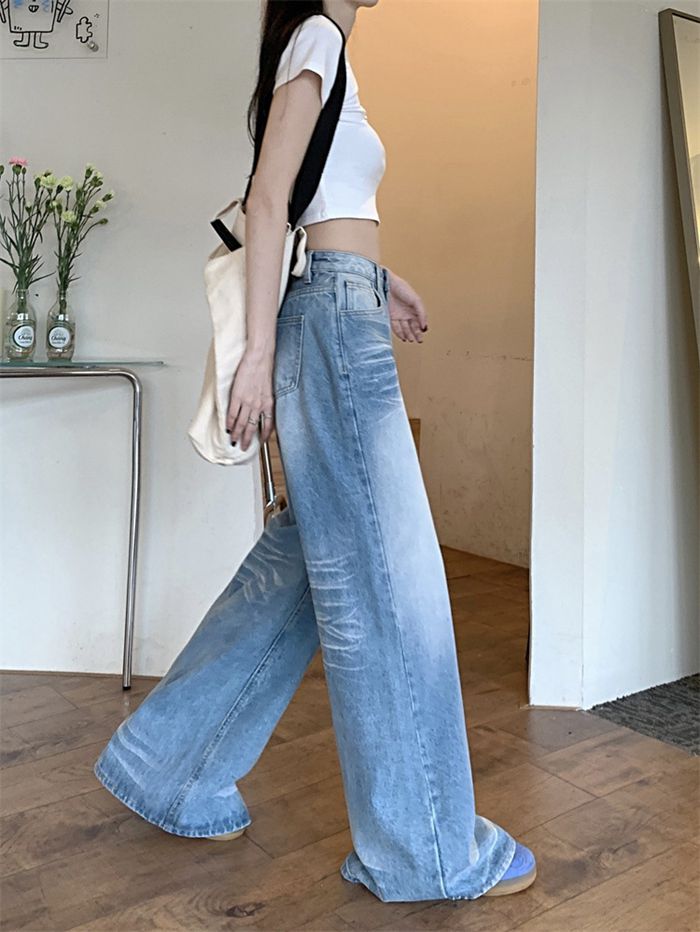 ワイドデニム レディース ワイドパンツ デニム ジーンズ ストレート バギーパンツ ウォッシュ加工 ヒゲ加工 落ち感 |  | 07
