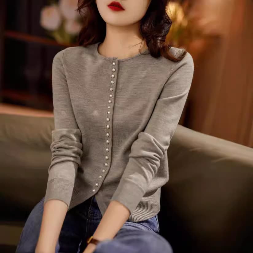 ニット カーディガン レディース 長袖 ニットカーディガン パールボタン クルーネック ショート丈 リブ袖 トップス フライ |  | 01
