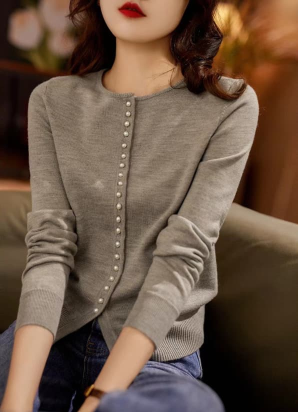 ニット カーディガン レディース 長袖 ニットカーディガン パールボタン クルーネック ショート丈 リブ袖 トップス フライ |  | 05