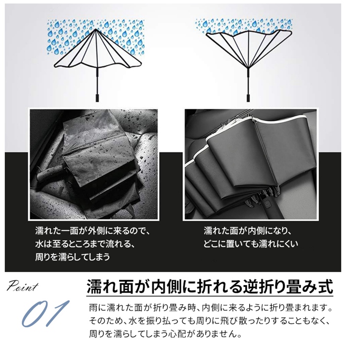 自動開閉 逆折りたたみ傘 日傘 UPF50+ 20本骨 二重骨組み 強風対応 紫外線対策 UVカット 晴雨兼用 軽量 レディース メンズ |  | 05