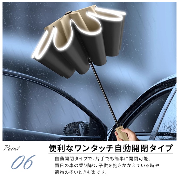 自動開閉 逆折りたたみ傘 日傘 UPF50+ 20本骨 二重骨組み 強風対応 紫外線対策 UVカット 晴雨兼用 軽量 レディース メンズ |  | 10