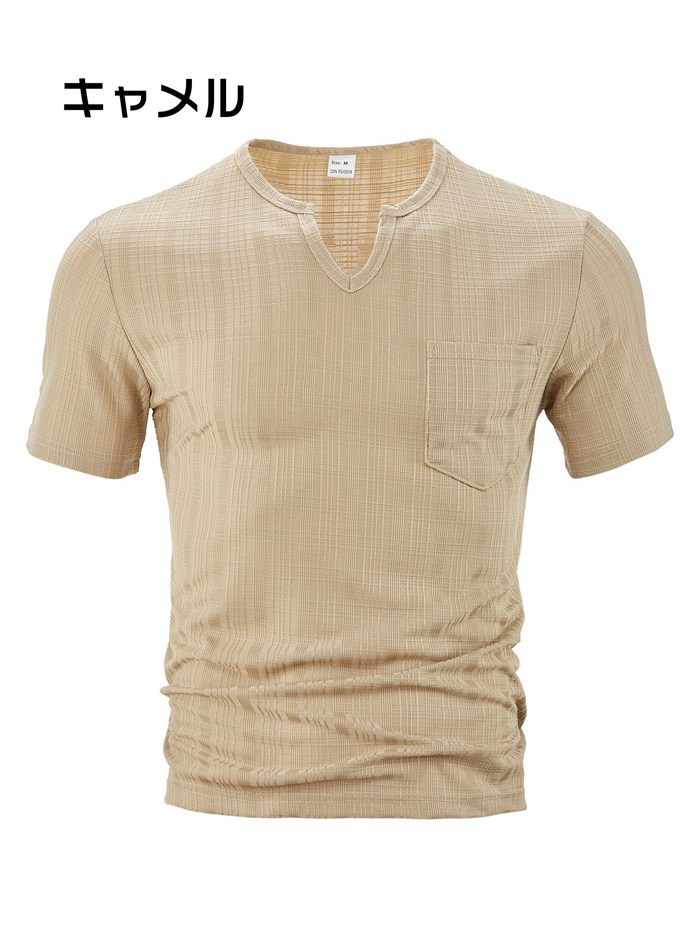 Tシャツ 半袖 トップス ヘンリーネック メンズ 夏 無地 通勤 Vネック ゴルフウェア フィットネス |  | 04