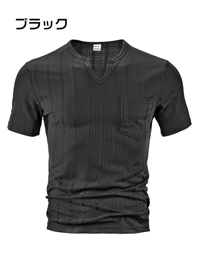 Tシャツ 半袖 トップス ヘンリーネック メンズ 夏 無地 通勤 Vネック ゴルフウェア フィットネス |  | 03