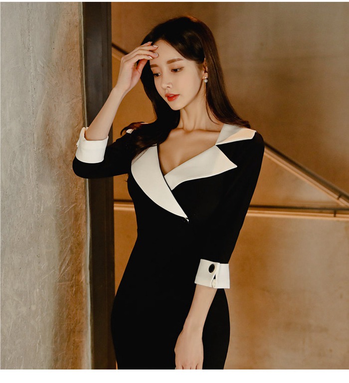 タイトワンピース 姫系ワンピース 春 ワンピース ひざ丈 スクエアネック パーティドレス 5分袖 お嬢様 セ |  | 09