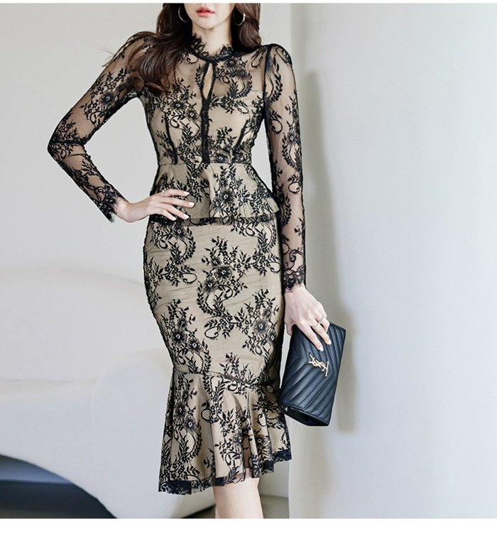 セットアップ タイト 韓国風 レース タイトスカート お嬢様 OL 上品 オフィス 披露宴 二次会 結婚式 入学 |  | 07