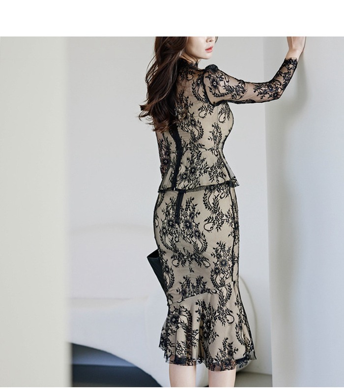 セットアップ タイト 韓国風 レース タイトスカート お嬢様 OL 上品 オフィス 披露宴 二次会 結婚式 入学 |  | 08