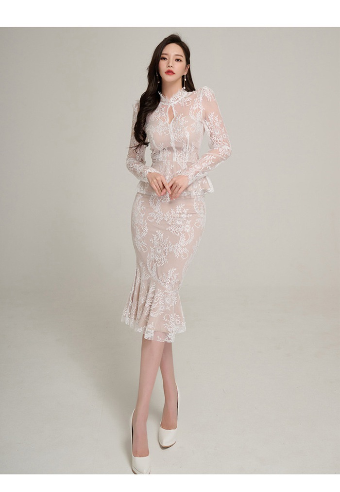 セットアップ タイト 韓国風 レース タイトスカート お嬢様 OL 上品 オフィス 披露宴 二次会 結婚式 入学 |  | 09