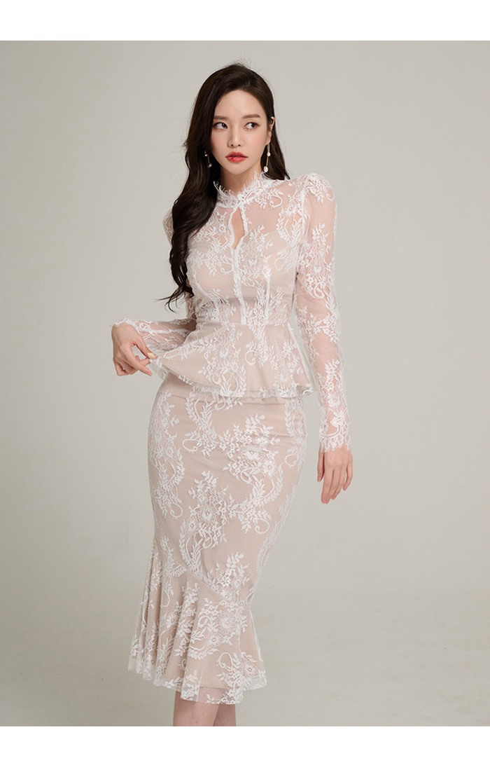 セットアップ タイト 韓国風 レース タイトスカート お嬢様 OL 上品 オフィス 披露宴 二次会 結婚式 入学 |  | 10