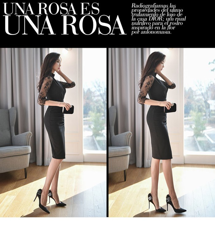 ワンピース 結婚式 お呼ばれドレス シースルー 大人可愛い 黒ワンピース パーティードレス レース スリッ |  | 10