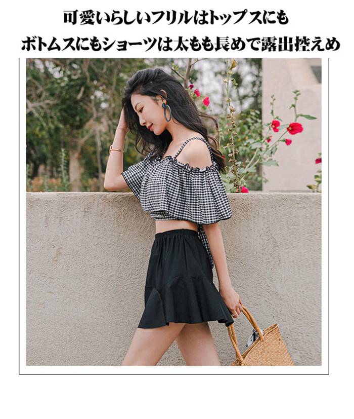 水着 レディース ビキニ オフショルダー 3点セット M/L/XL フレア水着 スカート 夏 セクシー 可愛い ビーチ リゾート 女の子 |  | 03