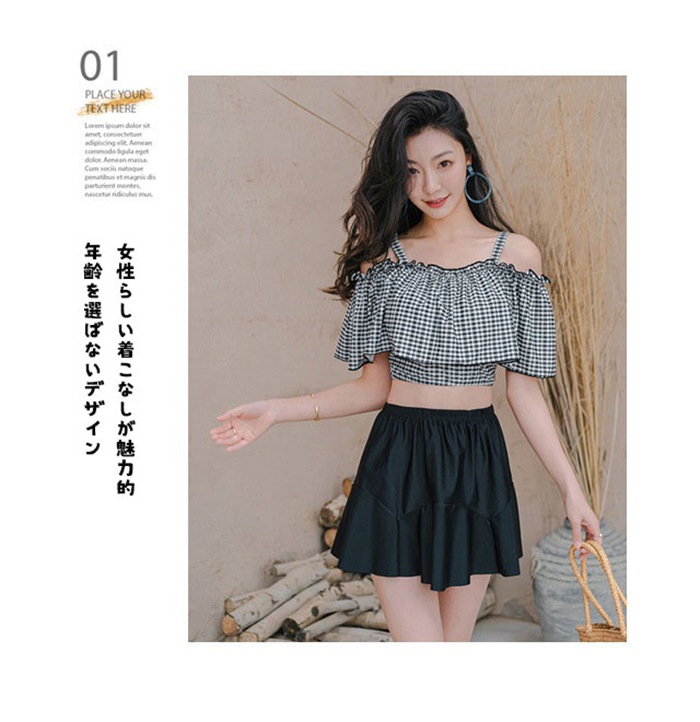 水着 レディース ビキニ オフショルダー 3点セット M/L/XL フレア水着 スカート 夏 セクシー 可愛い ビーチ リゾート 女の子 |  | 05