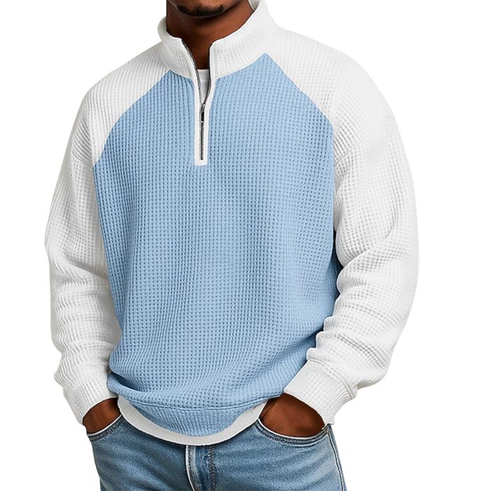 ハーフジップ Tシャツ 長袖 メンズ ワッフル トレーナー 立ち襟 バイカラー 配色 スウェット プルオーバー ロンT トップス |  | 04