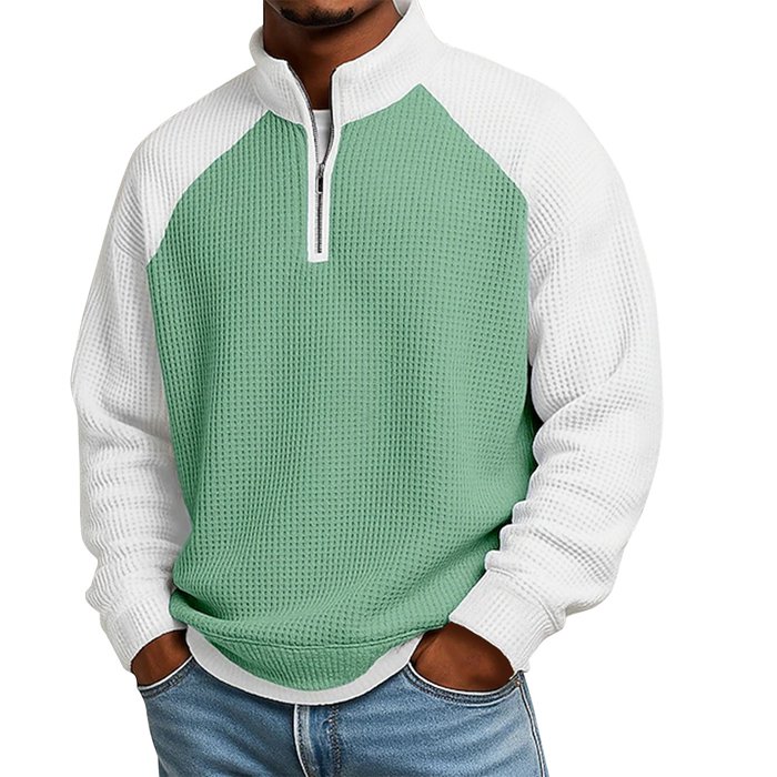 ハーフジップ Tシャツ 長袖 メンズ ワッフル トレーナー 立ち襟 バイカラー 配色 スウェット プルオーバー ロンT トップス |  | 05