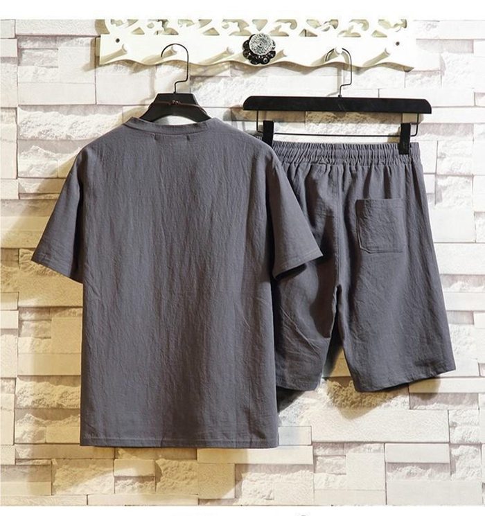 上下セット メンズ 綿麻 セットアップ 夏 薄手 半袖 Tシャツ Vネック ハーフパンツ ウエストゴム ルームウエア 部屋着 |  | 16