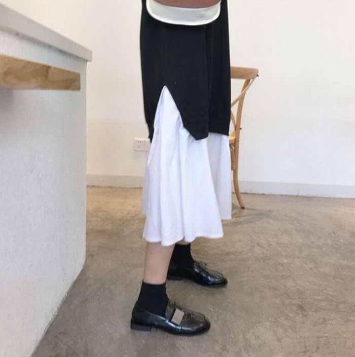 ワンピース 大きいサイズ モード系 重ね着風 レイヤード デザイン ワンピース ロング丈 ミモレ マキシ 長袖 ストリート系 |  | 09