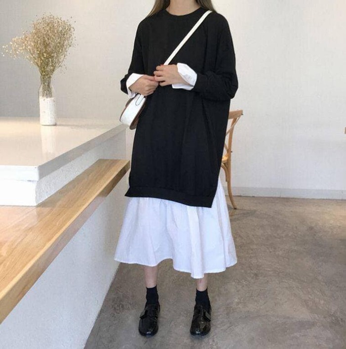 ワンピース 大きいサイズ モード系 重ね着風 レイヤード デザイン ワンピース ロング丈 ミモレ マキシ 長袖 ストリート系 |  | 07