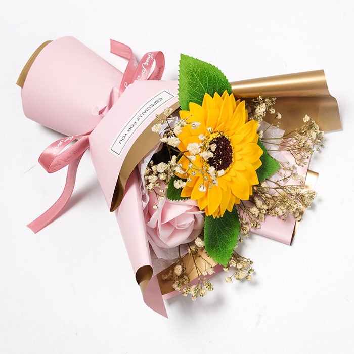 フレグランスソープフラワー 花束 手提げ袋付き ひまわり バラ ブーケ ソープフラワー 枯れない花 造花 プレゼント ギフト 母の日 バレンタイン 誕生日 |  | 01