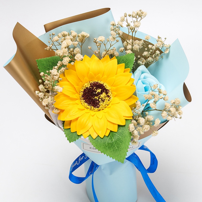 フレグランスソープフラワー 花束 手提げ袋付き ひまわり バラ ブーケ ソープフラワー 枯れない花 造花 プレゼント ギフト 母の日 バレンタイン 誕生日 |  | 03