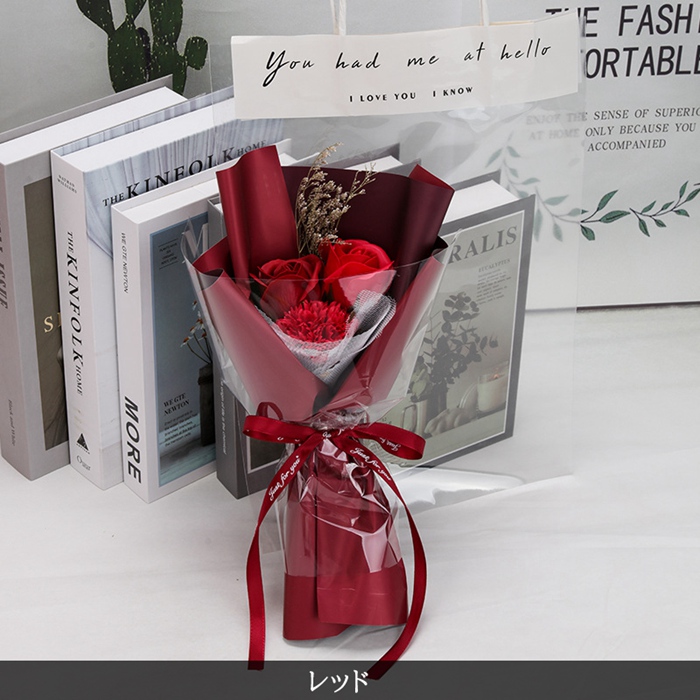 ソープフラワー 花束  カーネーション バラ 3輪 手提げ袋付き ブーケ 枯れない花 花 造花 石鹸花 プレゼント ギフト 母の日 誕生日 贈り物 |  | 05