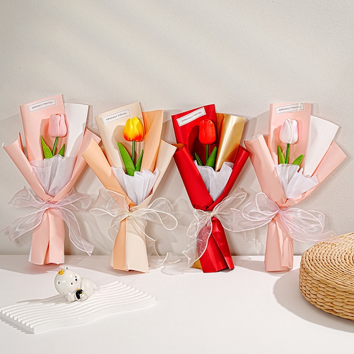 お花束 チューリップ ブーケ 1本巻 母の日 1輪 枯れない花 花 造花 プレゼント ギフト 誕生日 贈り物 結婚記念日 バレンタイン 退職祝い 送別会 かわいい |  | 09