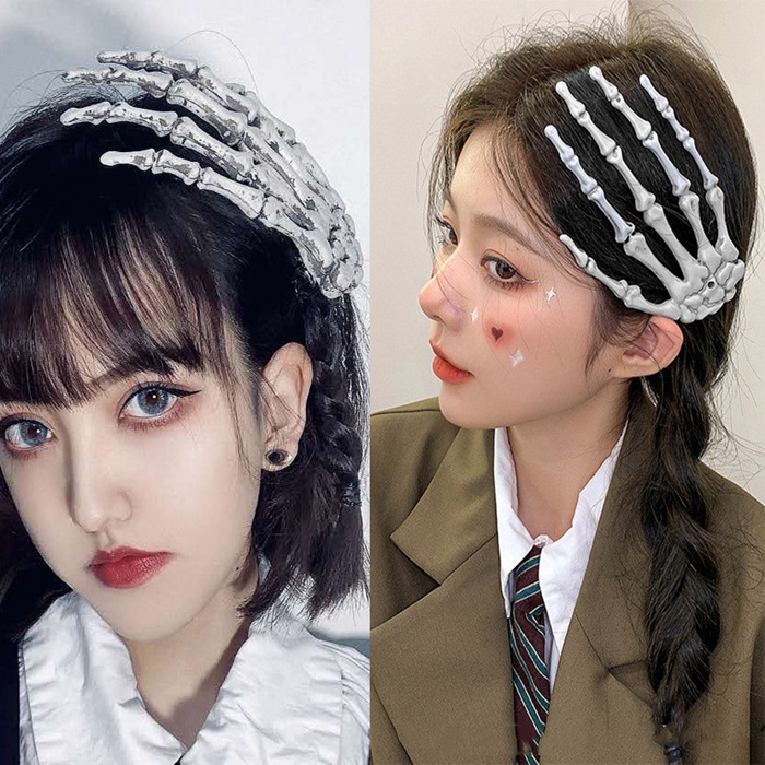 ハロウィン ヘアクリップ コスプレ ヘアアクセサリー 髪留め 髪飾り スケルトン 手 骸骨 ヘアピン 舞台 派手 コスプレ衣装 小道具 | 