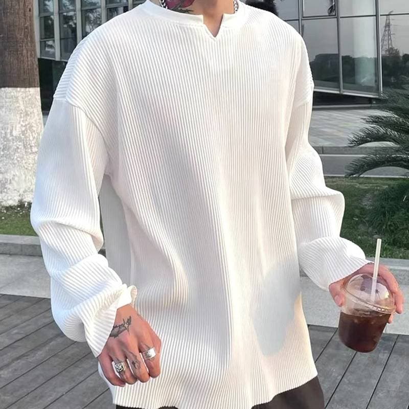 長袖 tシャツ メンズ ストライプ肌触り Vネック 凸凹 エンボス加工 カットソー インナー トップス ゆったり 体型カバー 大き |  | 03