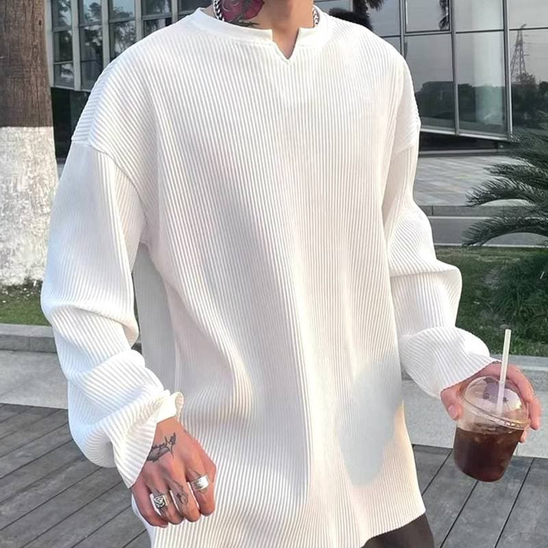 長袖 tシャツ メンズ ストライプ肌触り Vネック 凸凹 エンボス加工 カットソー インナー トップス ゆったり 体型カバー 大き |  | 01