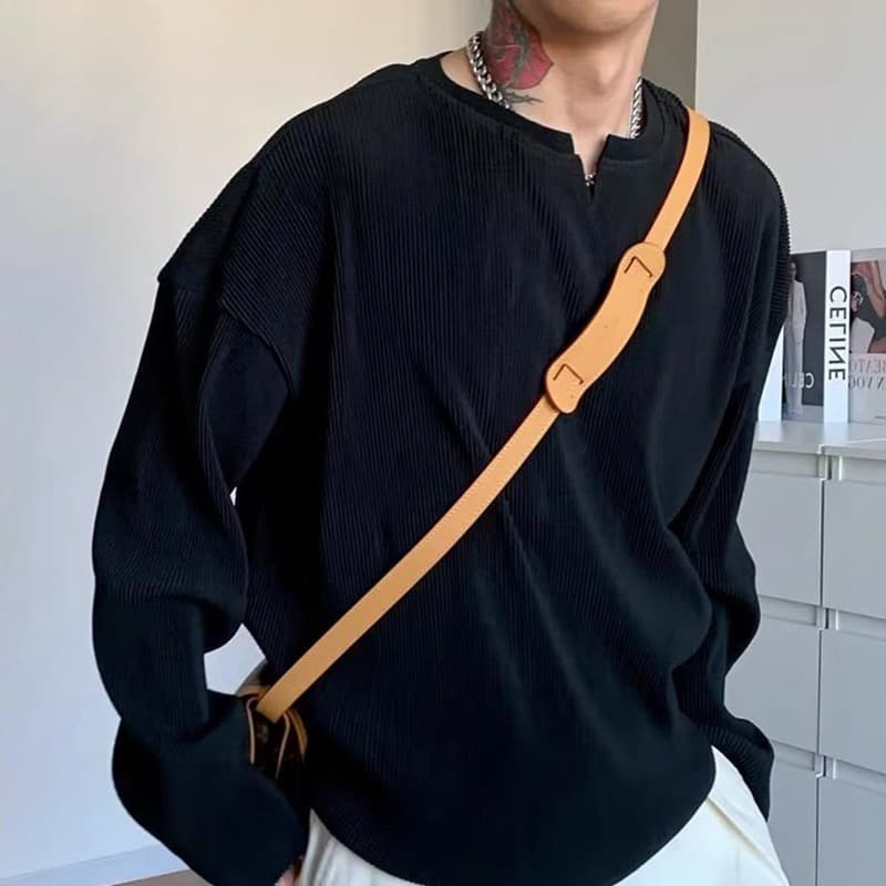 長袖 tシャツ メンズ ストライプ肌触り Vネック 凸凹 エンボス加工 カットソー インナー トップス ゆったり 体型カバー 大き |  | 02