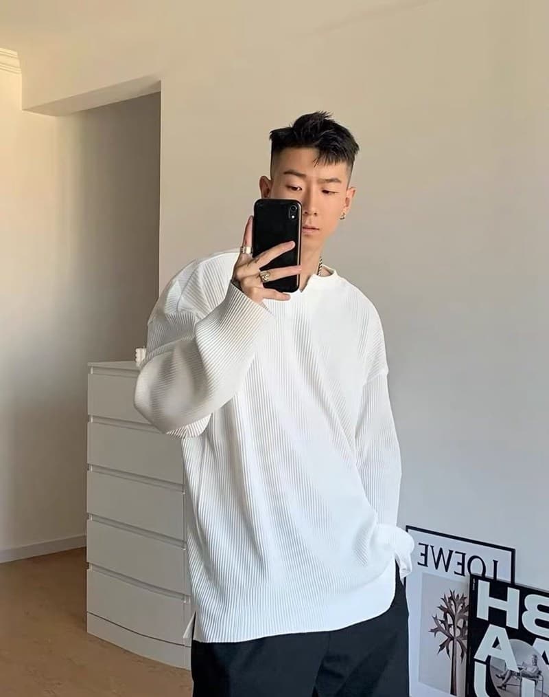 長袖 tシャツ メンズ ストライプ肌触り Vネック 凸凹 エンボス加工 カットソー インナー トップス ゆったり 体型カバー 大き |  | 04