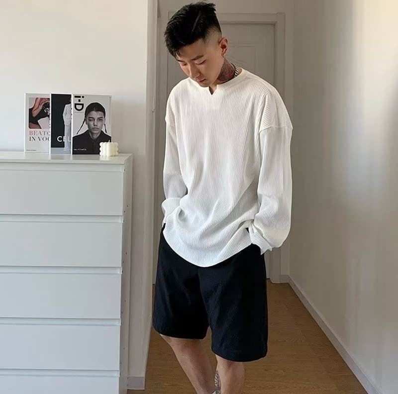 長袖 tシャツ メンズ ストライプ肌触り Vネック 凸凹 エンボス加工 カットソー インナー トップス ゆったり 体型カバー 大き |  | 05
