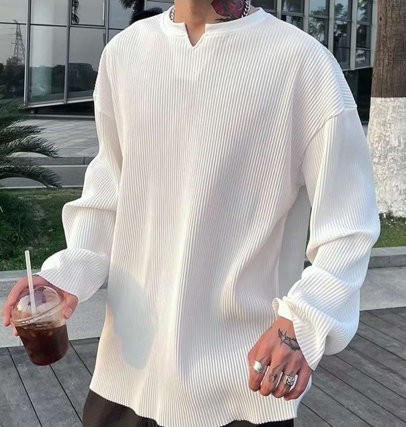 長袖 tシャツ メンズ ストライプ肌触り Vネック 凸凹 エンボス加工 カットソー インナー トップス ゆったり 体型カバー 大き |  | 06