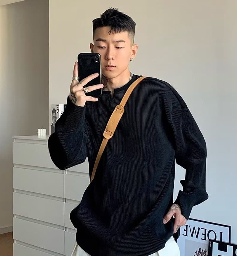 長袖 tシャツ メンズ ストライプ肌触り Vネック 凸凹 エンボス加工 カットソー インナー トップス ゆったり 体型カバー 大き |  | 08