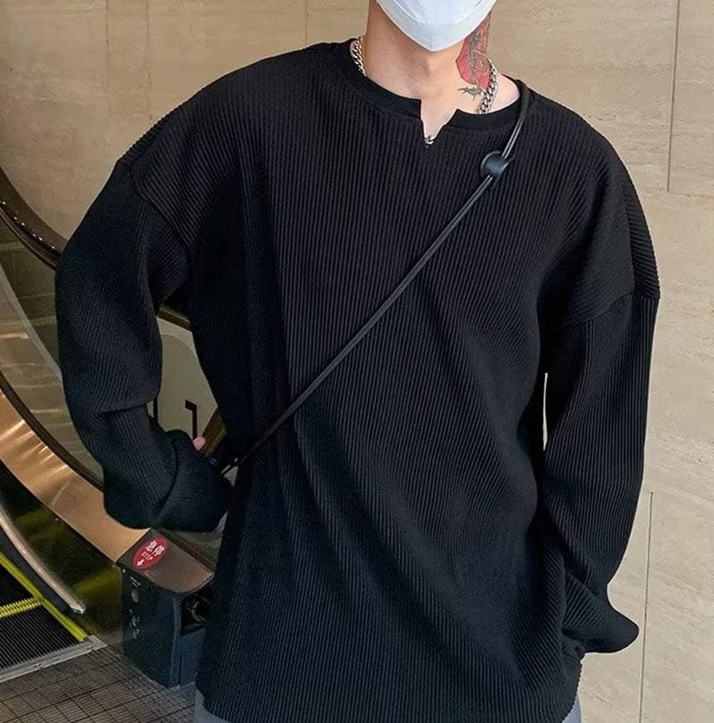 長袖 tシャツ メンズ ストライプ肌触り Vネック 凸凹 エンボス加工 カットソー インナー トップス ゆったり 体型カバー 大き |  | 10