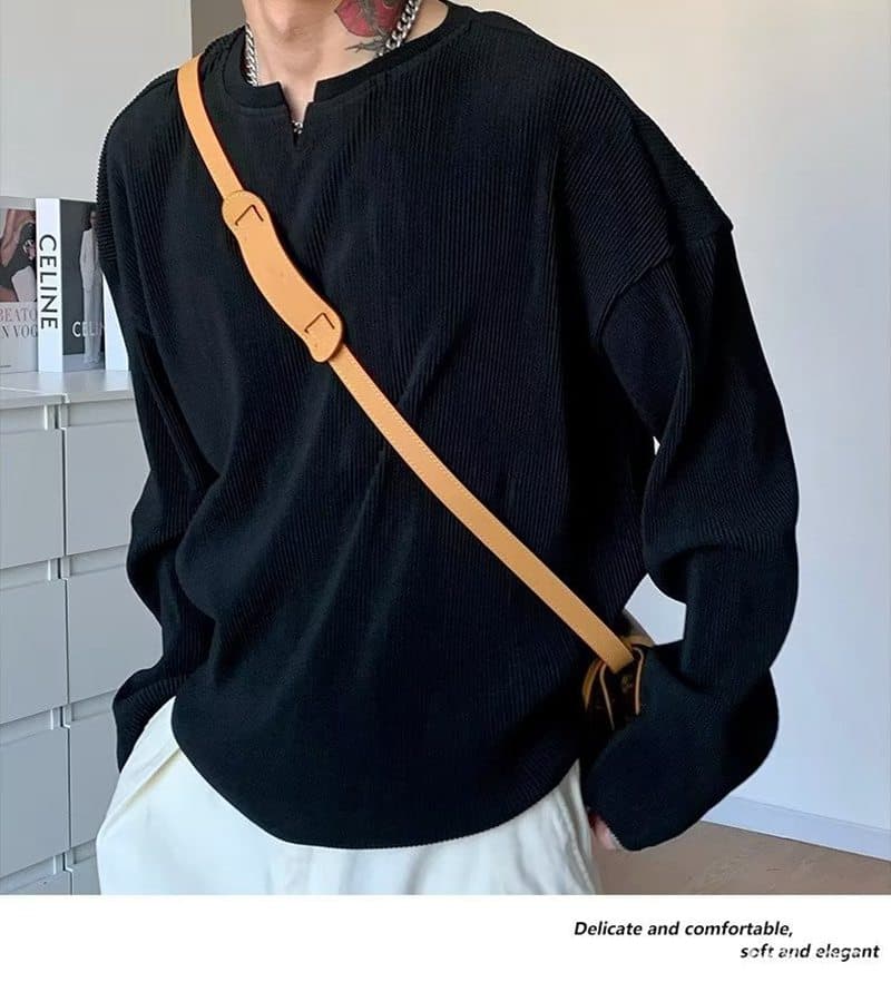 長袖 tシャツ メンズ ストライプ肌触り Vネック 凸凹 エンボス加工 カットソー インナー トップス ゆったり 体型カバー 大き |  | 11