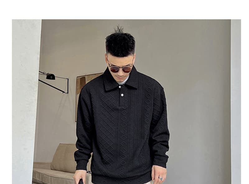 ポロ襟 ワッフル トレーナメンズ 長袖 tシャツ ジャガード ゴルフシャツ トップス 無地 ゴルフウェア ゆったり 体型カバー |  | 13