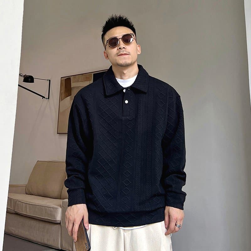 ポロ襟 ワッフル トレーナメンズ 長袖 tシャツ ジャガード ゴルフシャツ トップス 無地 ゴルフウェア ゆったり 体型カバー |  | 03