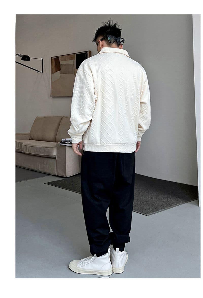 ポロ襟 ワッフル トレーナメンズ 長袖 tシャツ ジャガード ゴルフシャツ トップス 無地 ゴルフウェア ゆったり 体型カバー |  | 09