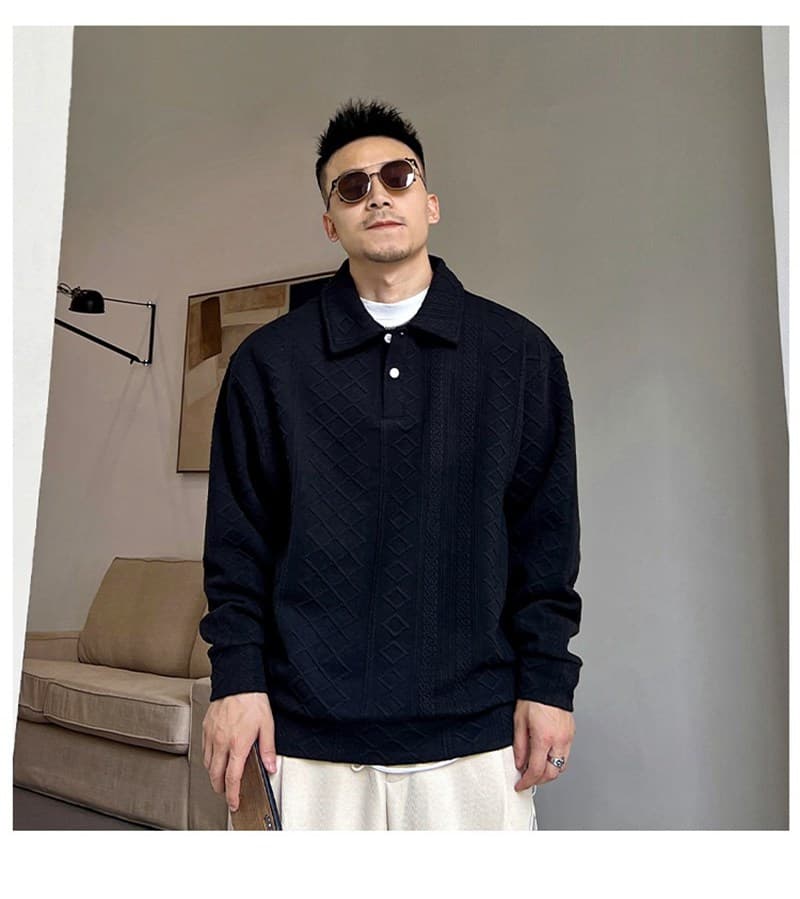 ポロ襟 ワッフル トレーナメンズ 長袖 tシャツ ジャガード ゴルフシャツ トップス 無地 ゴルフウェア ゆったり 体型カバー |  | 10